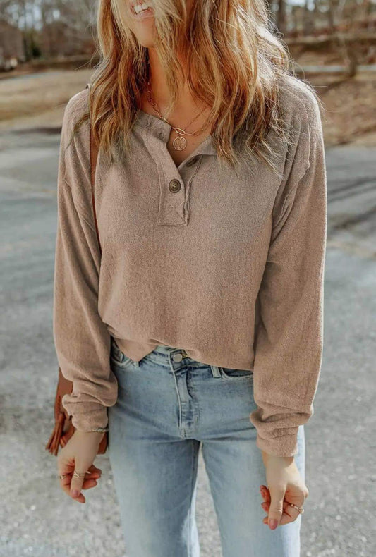 Apricot Long Sleeve Henley Top